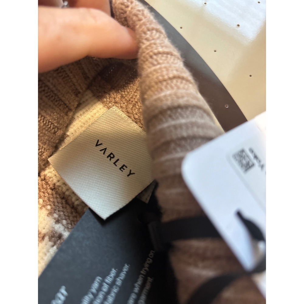 Varley Marcie Fairisle Yoke Knit Sweater Mushroom Brown White Mock Neck S NWT - Picture 3 of 6